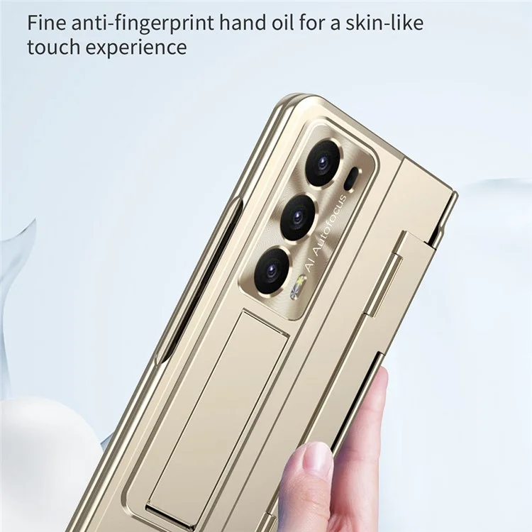 For Honor Magic V2 5G Scharnierschutz Harte PC-Hülle mit Ständer Handyhülle mit gehärteter Glasschutzfolie - Gold