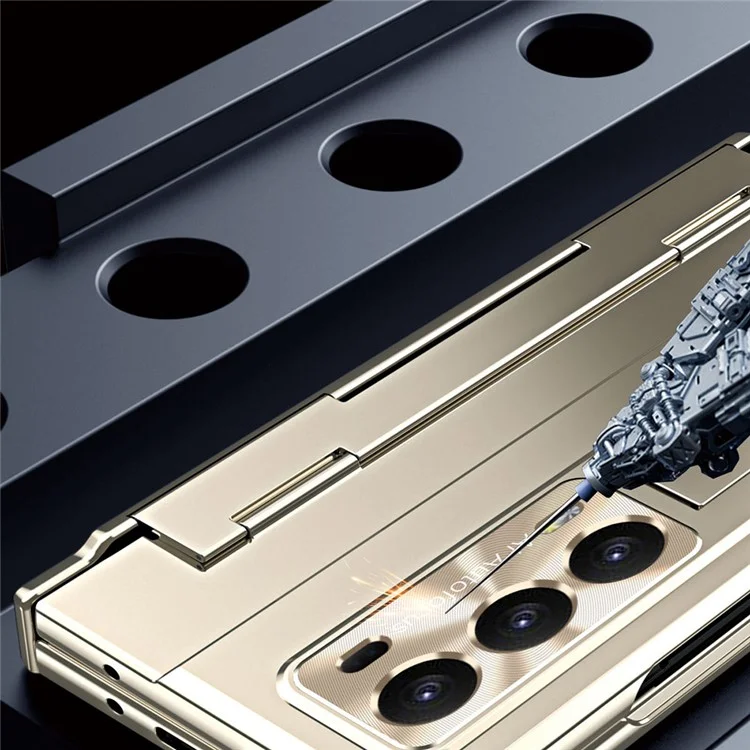 For Honor Magic V2 5G Scharnierschutz Harte PC-Hülle mit Ständer Handyhülle mit gehärteter Glasschutzfolie - Gold