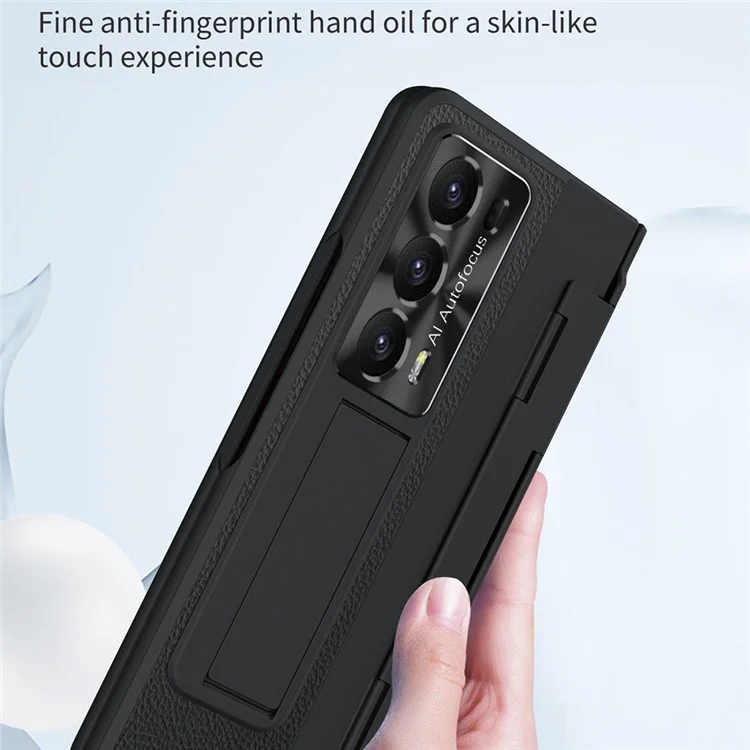 For Honor Magic V2 5G Kickstand Cell Phone Shell Hard PC Cover Case com Película de Vidro Temperado - Tudo Preto