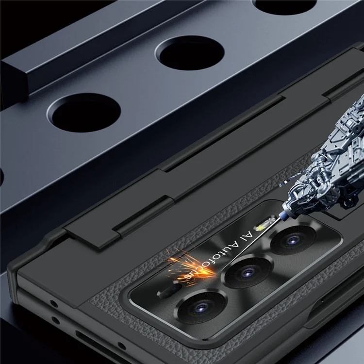 For Honor Magic V2 5G Kickstand Cell Phone Shell Hard PC Cover Case com Película de Vidro Temperado - Tudo Preto