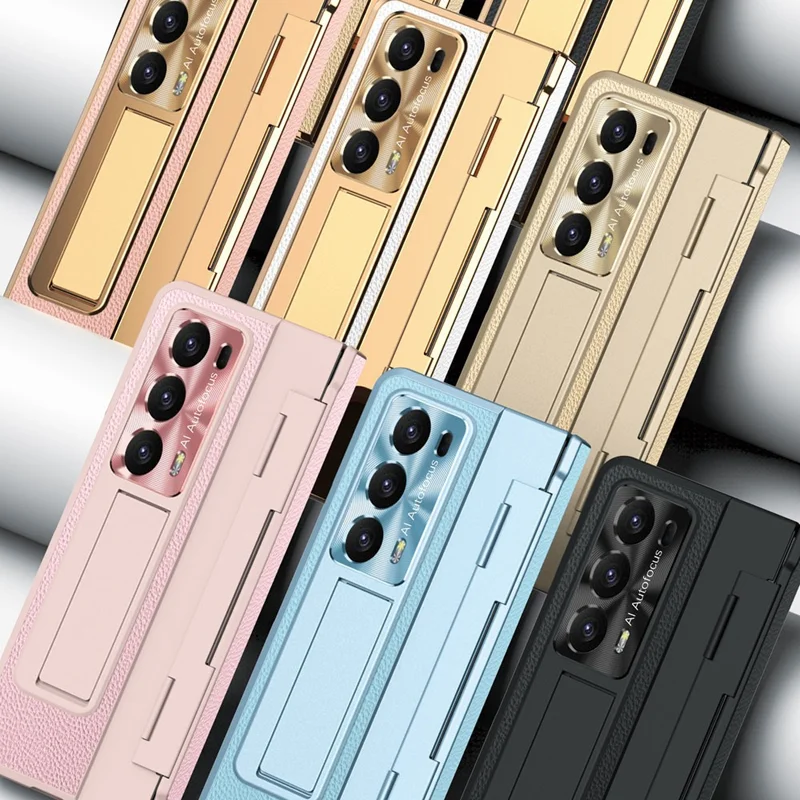 For Honor Magic V2 5G Kickstand Cell Phone Shell Hard PC Cover Case with Tempered Glass Screen Film - All Gold