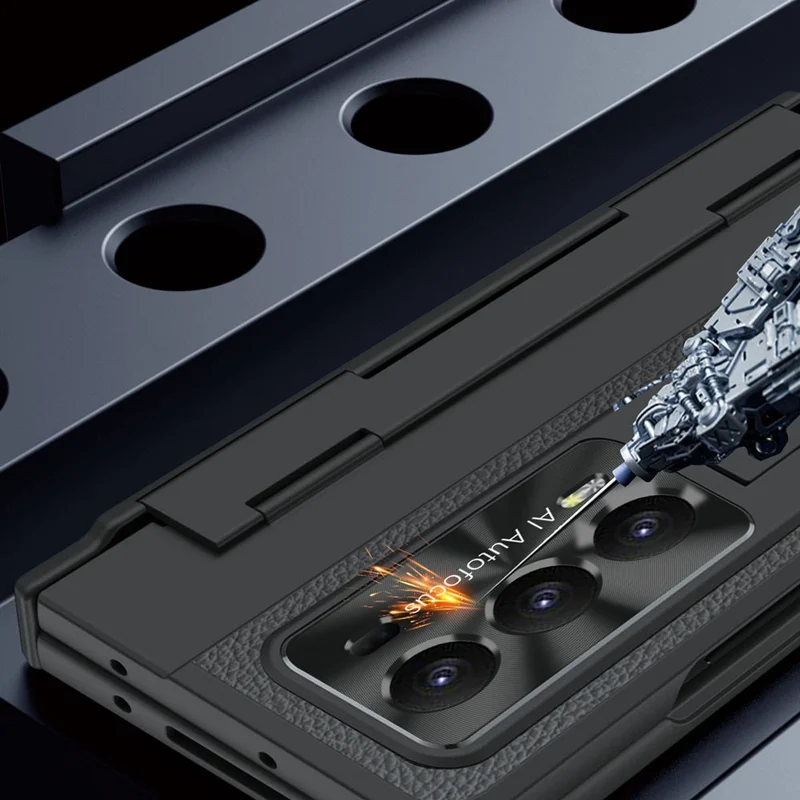 For Honor Magic V2 5G Kickstand Cell Phone Shell Hard PC Cover Case with Tempered Glass Screen Film - All Gold