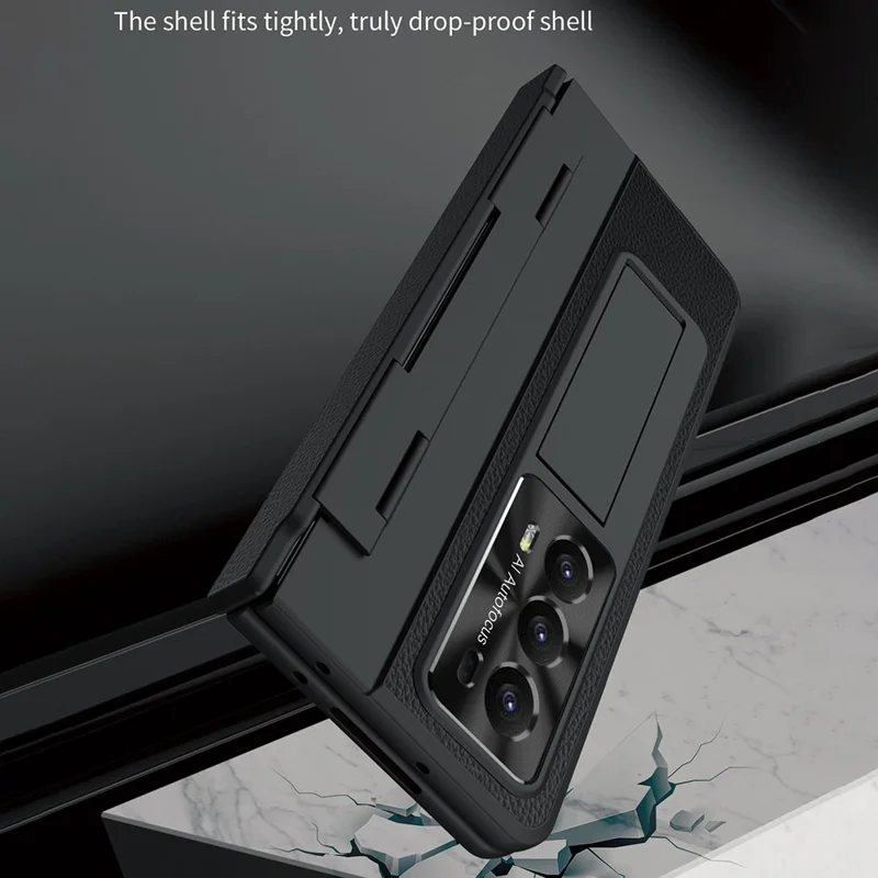 For Honor Magic V2 5G Kickstand Cell Phone Shell Hard PC Cover Case with Tempered Glass Screen Film - All Gold