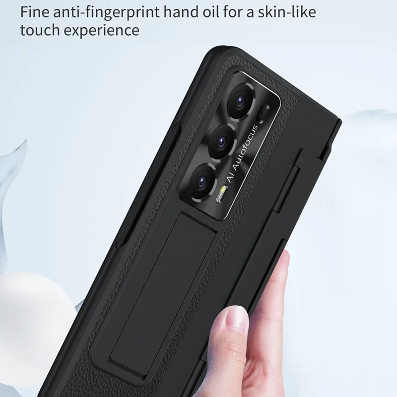 For Honor Magic V2 5G Kickstand Cell Phone Shell Hard PC Cover Case with Tempered Glass Screen Film - Black Gold