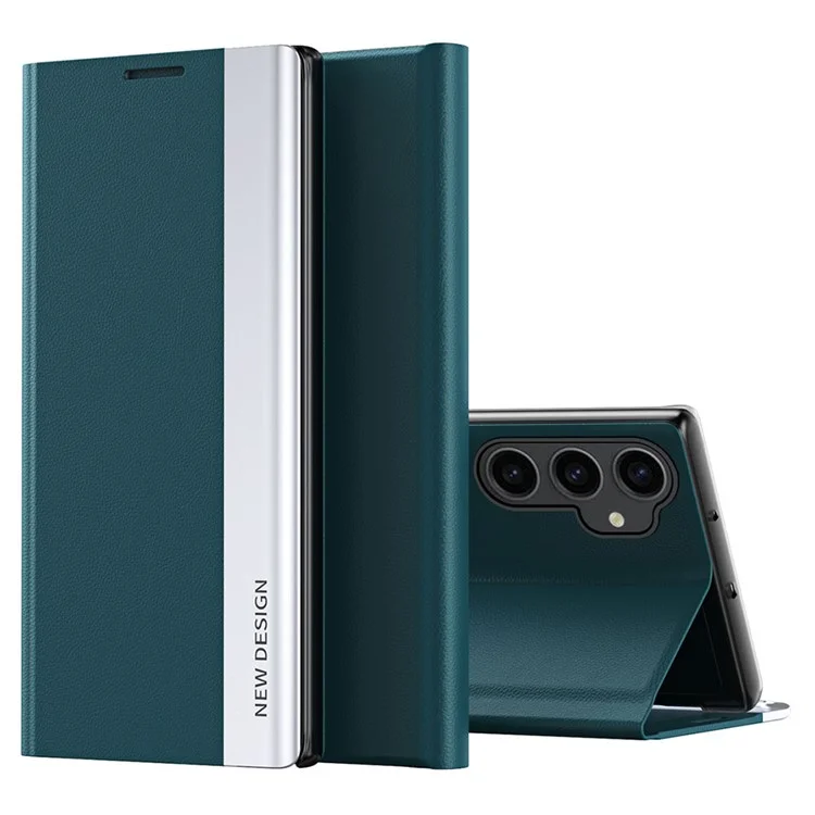 Für Samsung Galaxy S23 FE PU-Leder + PC Elektrovergoldung Handyhülle Fallschutz Ständer Case - Grün