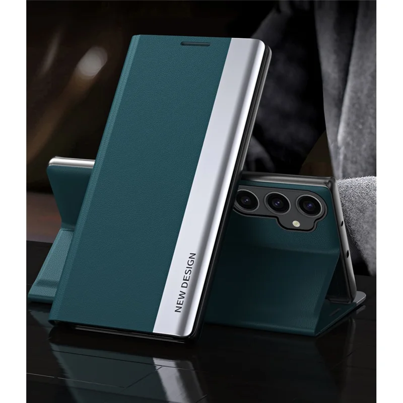 Für Samsung Galaxy S23 FE PU-Leder + PC Elektrovergoldung Handyhülle Fallschutz Ständer Case - Grün