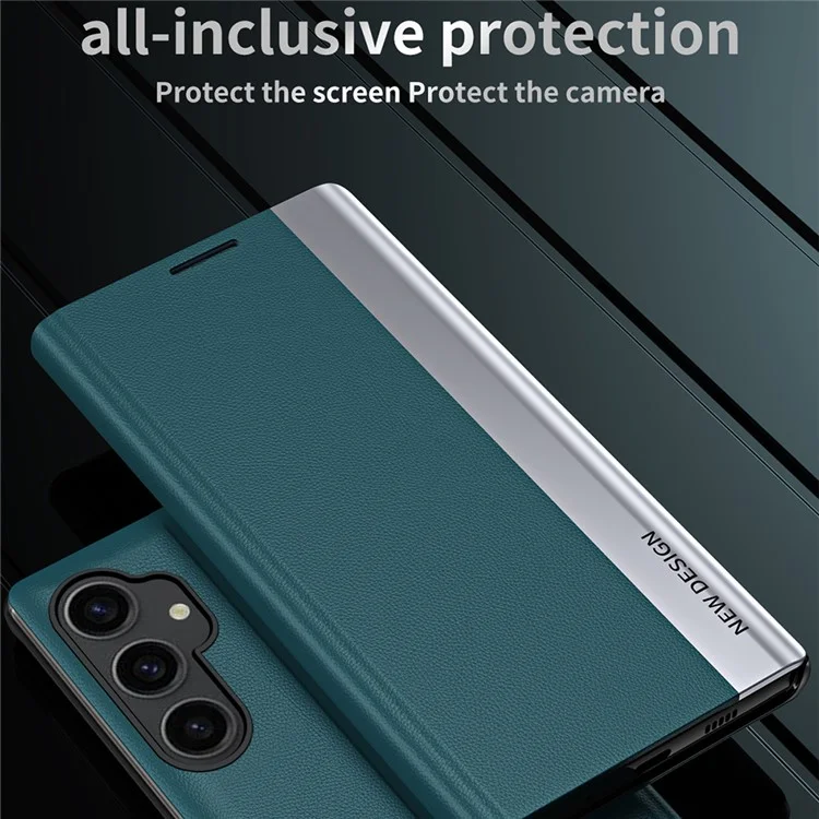 Für Samsung Galaxy S23 FE PU-Leder + PC Elektrovergoldung Handyhülle Fallschutz Ständer Case - Grün