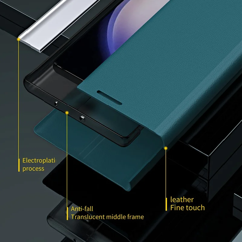 Für Samsung Galaxy S23 FE PU-Leder + PC Elektrovergoldung Handyhülle Fallschutz Ständer Case - Grün