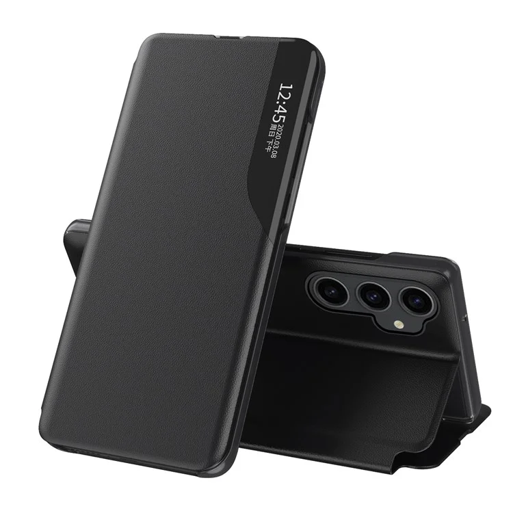 For Samsung Galaxy S23 FE View Window Phone Case PU Leather Drop Protection Stand Cover - Black
