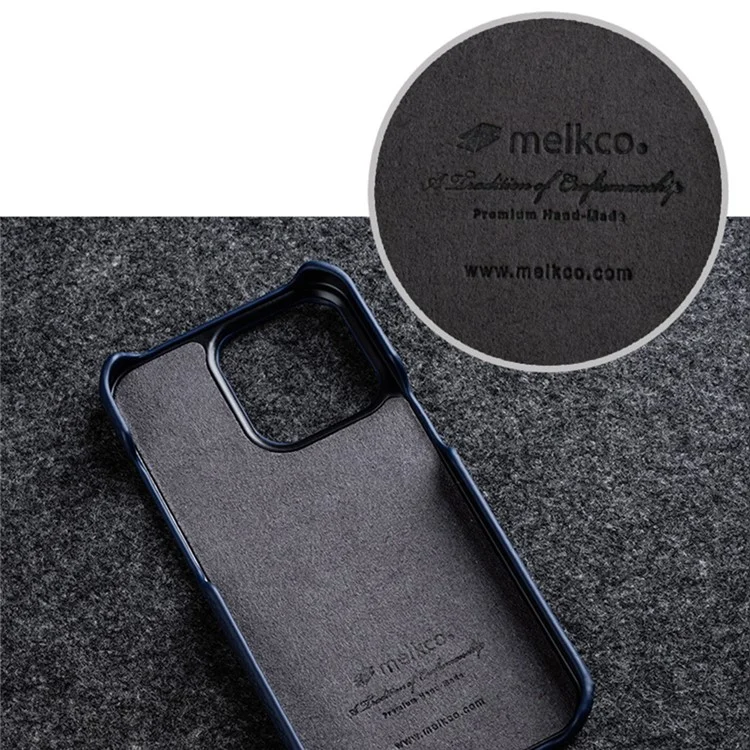 MELKCO Para iPhone 14 Pro Genuíno Couro de Vaca + Capa de Telefone PC Anti-Arranhões - Laranja