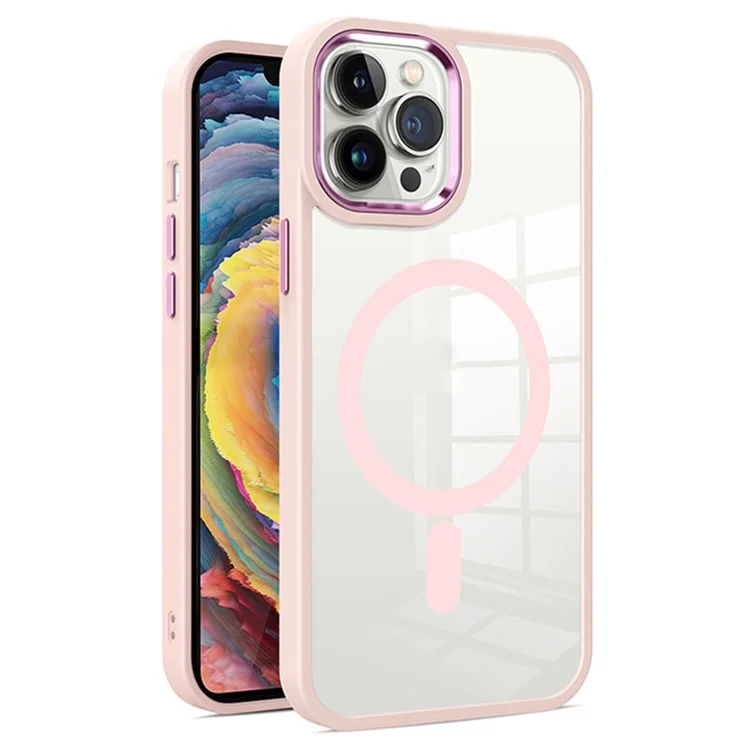 Para iPhone 15 Pro Funda de Tapa Transparente Compatible con MagSafe Funda de Teléfono de PC+TPU - Rosa