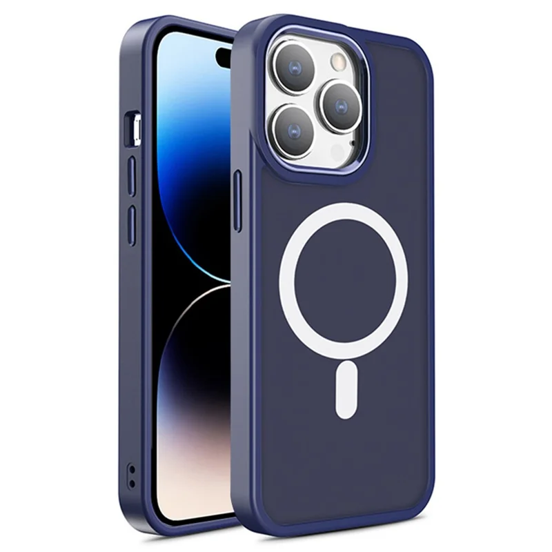 Per iPhone 15 Pro Anti-drop Phone Case Matte TPU+PC Cover Compatible with MagSafe - Navy Blue