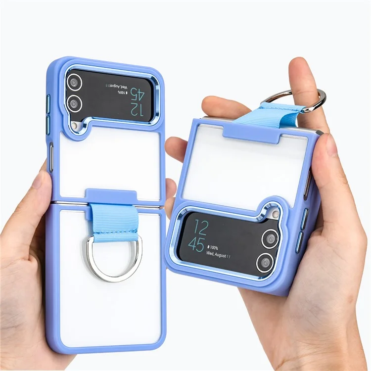 Для Samsung Galaxy Z Flip4 5G Soft TPU+ Твердый Корпус пк Прозрачный Ударной Крышку Телефона с Держателем Пальцев - Красное Вино