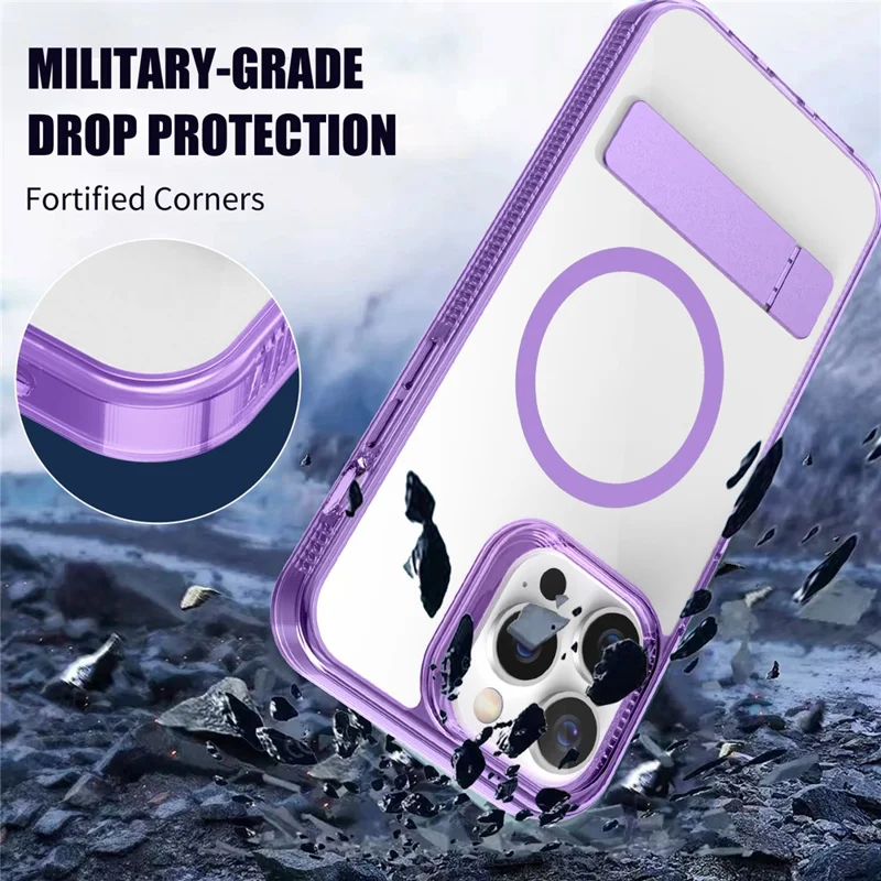 Bulk Purchasing G Style TPU+PC Phone Case for iPhone 15 Pro , Kickstand Cover Compatible with MagSafe - Transparent