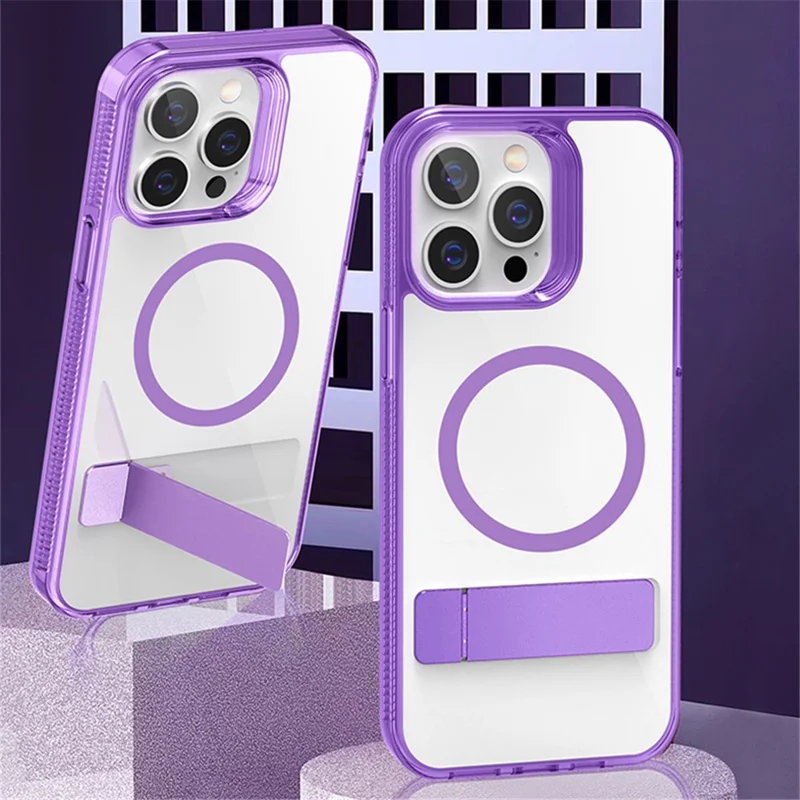 Bulk Purchasing G Style TPU+PC Phone Case for iPhone 15 Pro , Kickstand Cover Compatible with MagSafe - Transparent