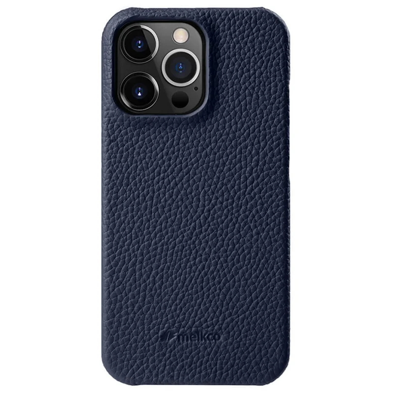 MELKCO voor iPhone 13 Pro Max 6,7 inch Grote Uitsnijding Telefoonhoes Echt Rundleer+PC Cover - Donkerblauw