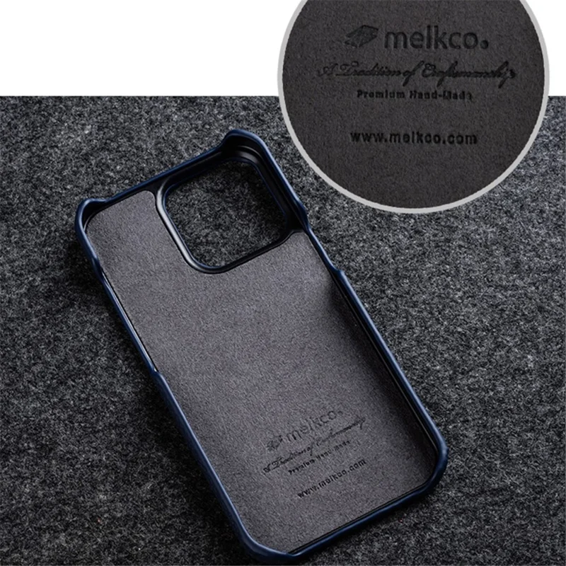 MELKCO voor iPhone 13 Pro Max 6,7 inch Grote Uitsnijding Telefoonhoes Echt Rundleer+PC Cover - Donkerblauw