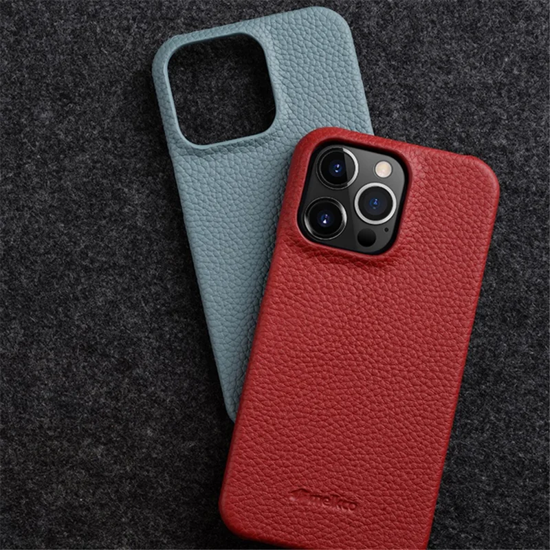 MELKCO voor iPhone 13 Pro Max 6,7 inch Grote Uitsnijding Telefoonhoes Echt Rundleer+PC Cover - Donkerblauw