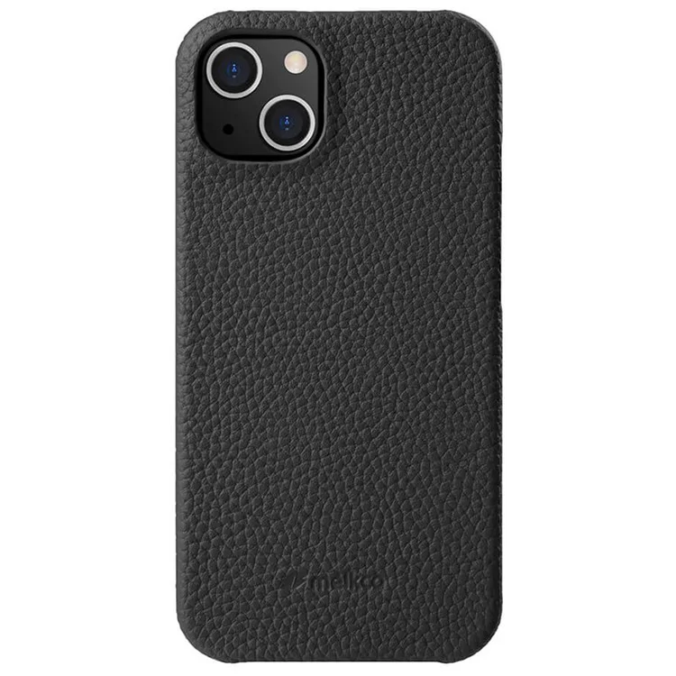 MELKCO For iPhone 13 mini 5.4 inch Protective Case Genuine Cow Leather Coated PC Phone Cover - Black