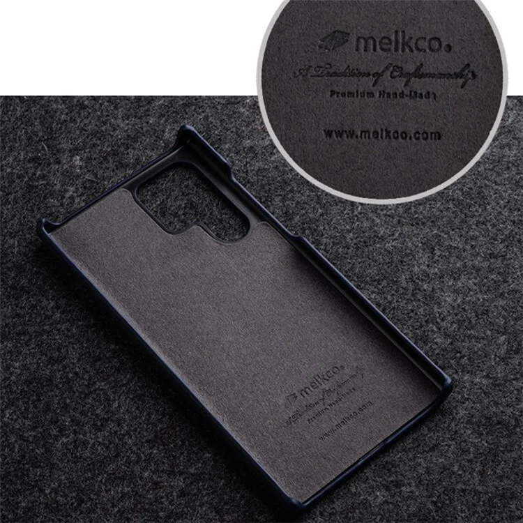MELKCO Incomplete Cover per Samsung Galaxy S23 Ultra, Guscio in PC rivestito in vera pelle di mucca - Arancione
