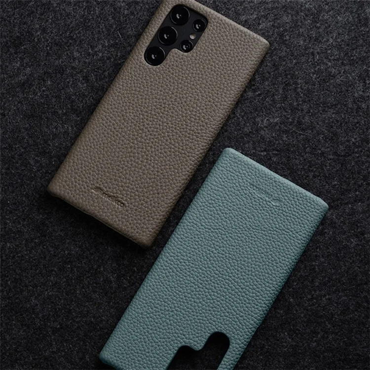 MELKCO Incomplete Cover per Samsung Galaxy S23 Ultra, Guscio in PC rivestito in vera pelle di mucca - Arancione