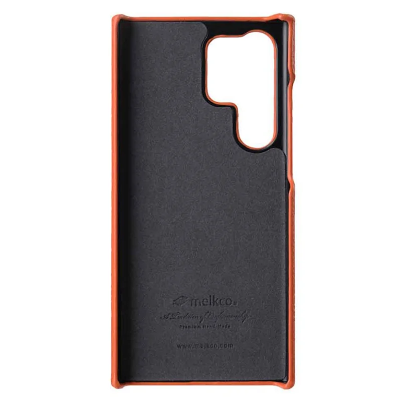 MELKCO Incomplete Cover for Samsung Galaxy S23 Ultra , Genuine Cow Leather Coated PC Phone Shell - Dark Blue