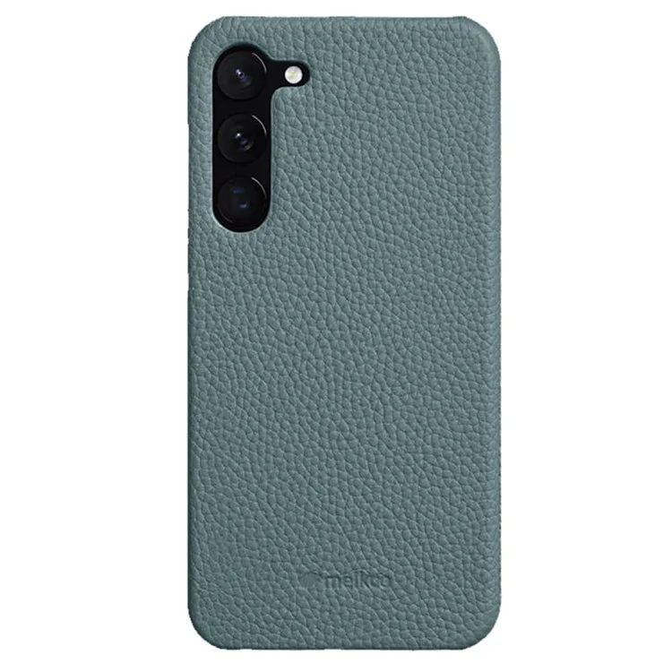 MELKCO Para Samsung Galaxy S23+ Capa Traseira de Couro Genuíno de Vaca Revestido de PC Invólucro de Telefone Incompleto - Azul
