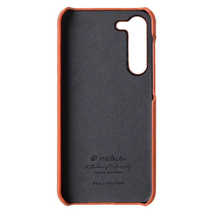 MELKCO Para Samsung Galaxy S23+ Capa Traseira de Couro Genuíno de Vaca Revestido de PC Invólucro de Telefone Incompleto - Azul