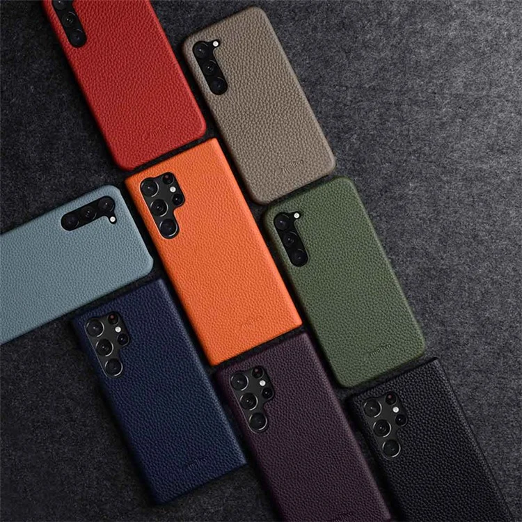 MELKCO Custodia Protettiva per Samsung Galaxy S22+ 5G, Vera Pelle Bovina Rivestita in PC Cover per Telefono - Arancione
