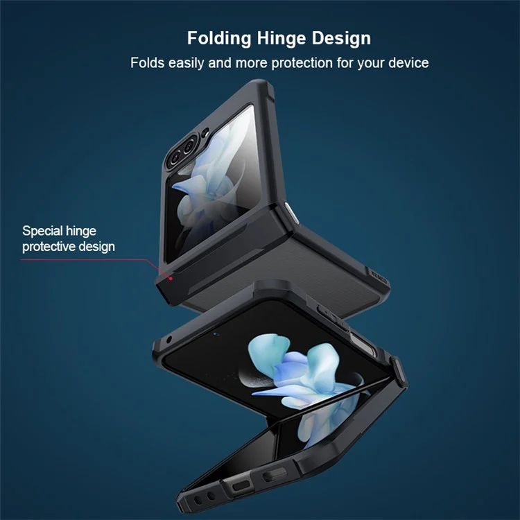XUNDD For Samsung Galaxy Z Flip5 5G Acrylic+TPU Phone Case with Glass+Protective Bar - Black Laser Texture
