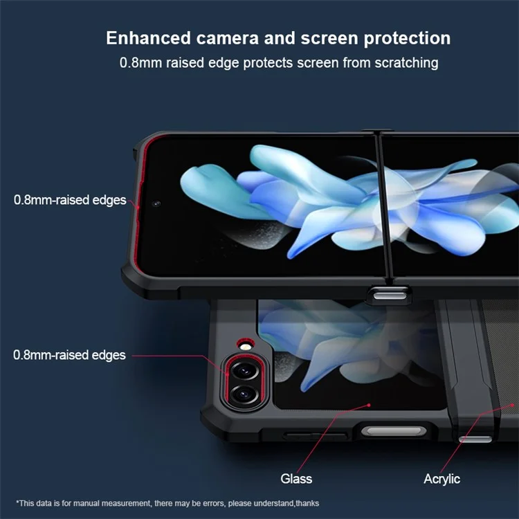 XUNDD For Samsung Galaxy Z Flip5 5G Acrylic+TPU Phone Case with Glass+Protective Bar - Black Laser Texture