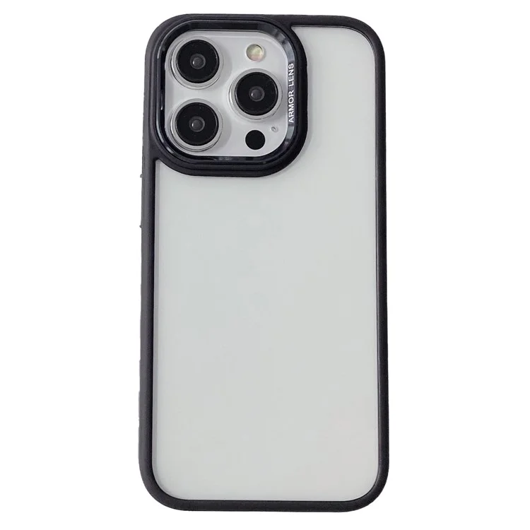 Чехол для iPhone 14 Pro Max из TPU + ПК с металлической рамкой для объектива, противоударный - черный