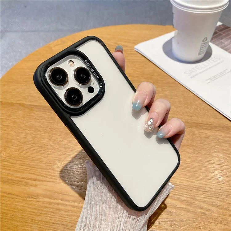 Чехол для iPhone 14 Pro Max из TPU + ПК с металлической рамкой для объектива, противоударный - черный