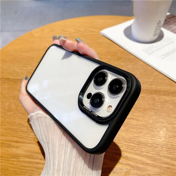 Чехол для iPhone 14 Pro Max из TPU + ПК с металлической рамкой для объектива, противоударный - черный