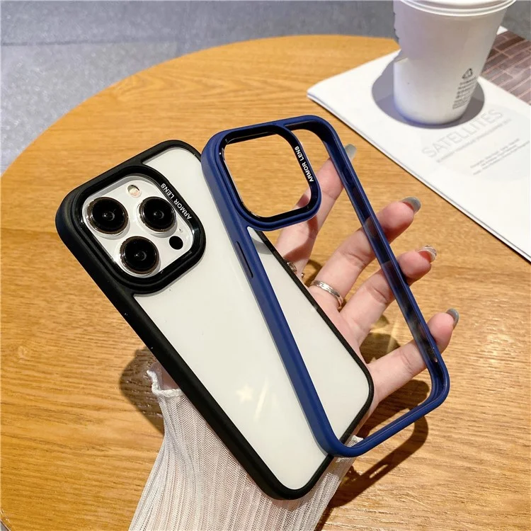 Чехол для iPhone 14 Pro Max из TPU + ПК с металлической рамкой для объектива, противоударный - черный