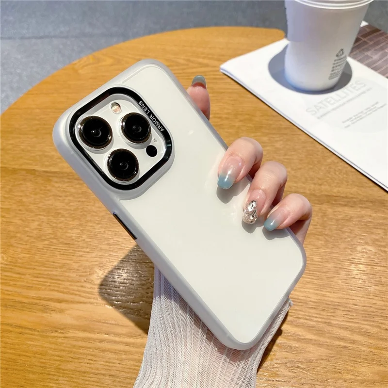 For iPhone 14 Pro Max TPU + PC Phone Case Metal Lens Frame Shockproof Cover - Translucent