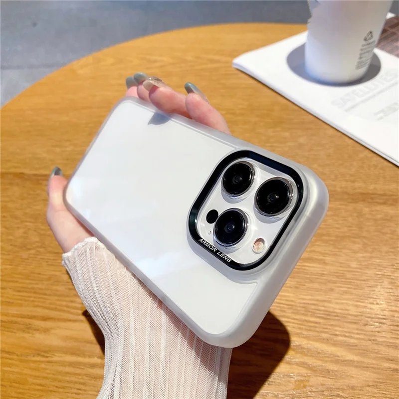 For iPhone 14 Pro Max TPU + PC Phone Case Metal Lens Frame Shockproof Cover - Translucent