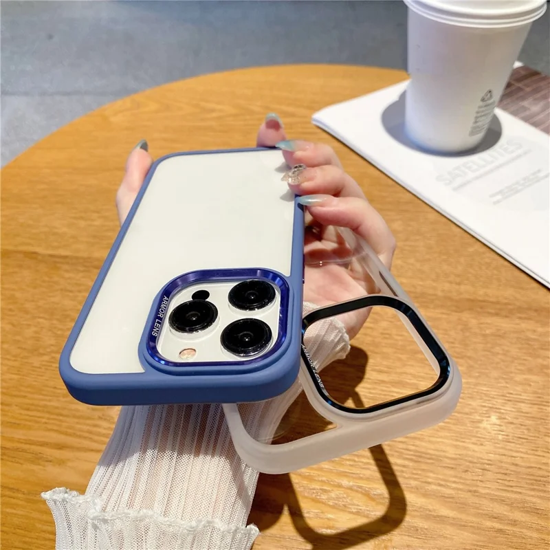 For iPhone 14 Pro Max TPU + PC Phone Case Metal Lens Frame Shockproof Cover - Translucent