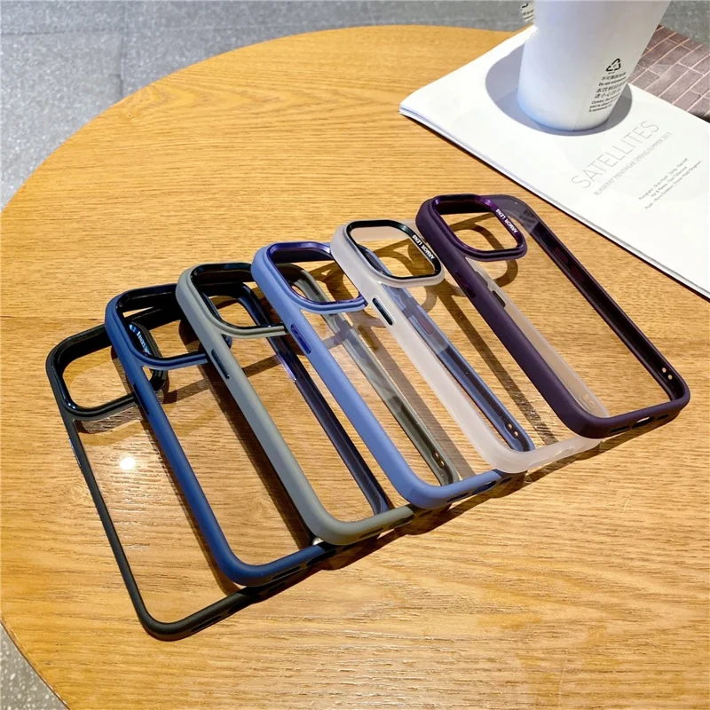 For iPhone 14 Pro Max TPU + PC Phone Case Metal Lens Frame Shockproof Cover - Translucent