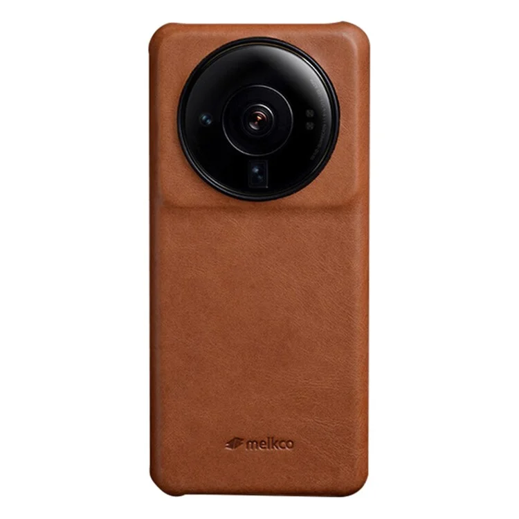 MELKCO для Xiaomi 12S Ultra 5G Противоударный телефонный чехол из неполной восковой натуральной кожи КРС с покрытием из поликарбоната - коричневый