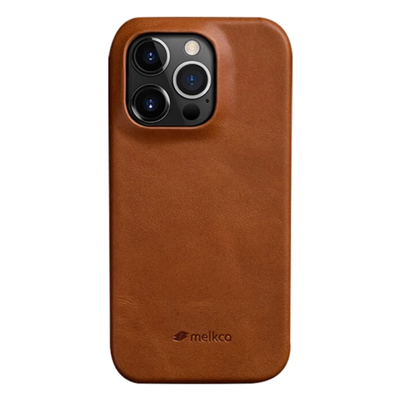 MELKCO Para iPhone 14 Pro Incomplete Waxy Genuine Cow Leather Coated PC Case Phone Guard Cover - Marrón