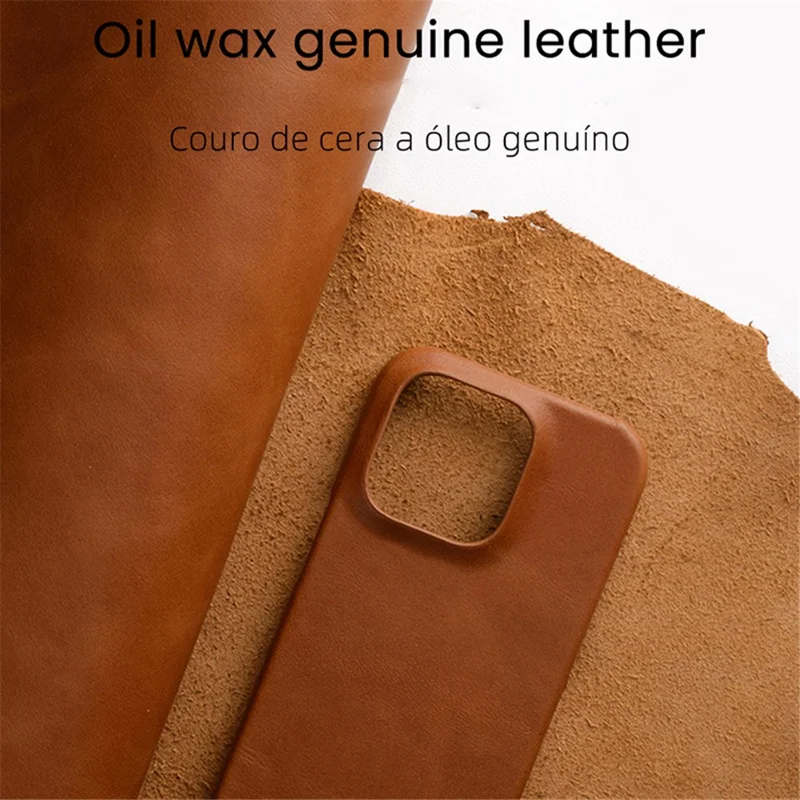 MELKCO Para iPhone 14 Pro Incomplete Waxy Genuine Cow Leather Coated PC Case Phone Guard Cover - Marrón