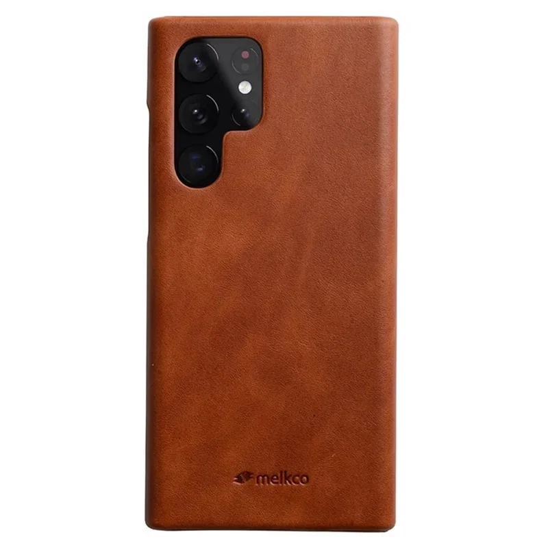 MELKCO For Samsung Galaxy S22 Ultra 5G Genuine Cow Leather Coated PC Case Incomplete Waxy Phone Cover - Brown