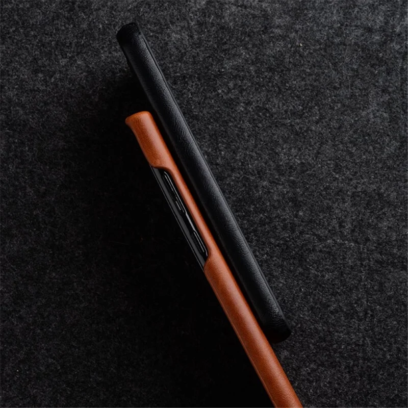 MELKCO For Samsung Galaxy S22 Ultra 5G Genuine Cow Leather Coated PC Case Incomplete Waxy Phone Cover - Brown