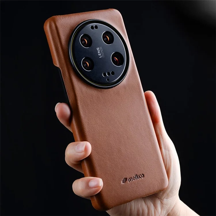 MELKCO per Xiaomi 13 Ultra Custodia protettiva in vera pelle bovina + pelle microfibrosa + copertura per telefono in PC con texture cerata - Marrone