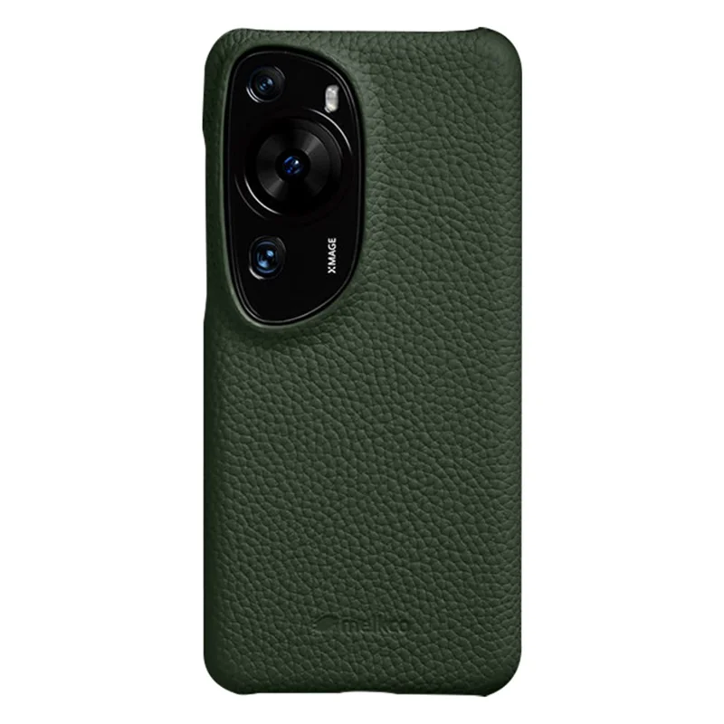 MELKCO Hard Cover for Huawei P60 Art Genuine Cow Leather Coated PC Incomplete Phone Shell - Green