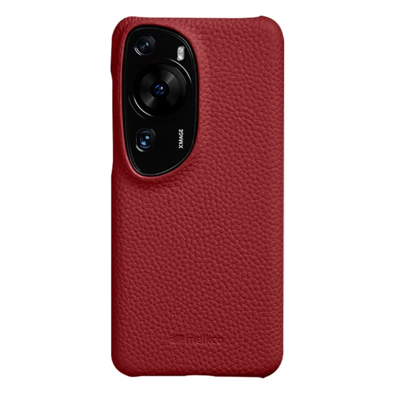 MELKCO Hartschalenetui für Huawei P60 Art Echtes Rindsleder beschichtete PC unvollständige Handyhülle - Rot