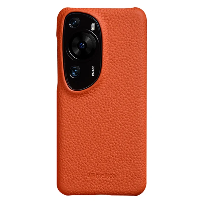 MELKCO Hard Cover for Huawei P60 Art Genuine Cow Leather Coated PC Incomplete Phone Shell - Orange