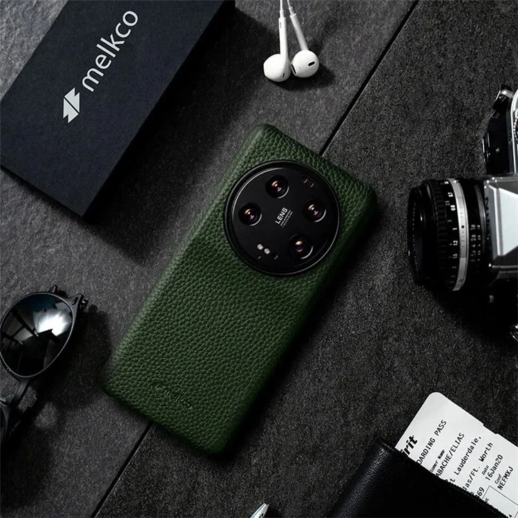 MELKCO Pour Xiaomi 13 Ultra Étui de téléphone portable en cuir véritable de vache enduit de PC - Bleu foncé