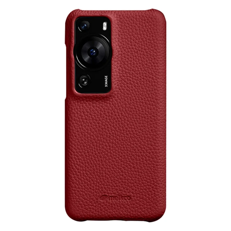 MELKCO Drop Protection Cover for Huawei P60 / P60 Pro Genuine Cow Leather Coated PC Incomplete Phone Case - Red
